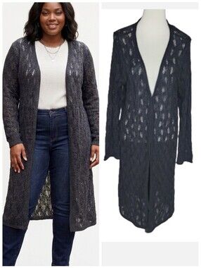 Lane Bryant women's plus size long black wool cardigan sweater Plus size 14/16